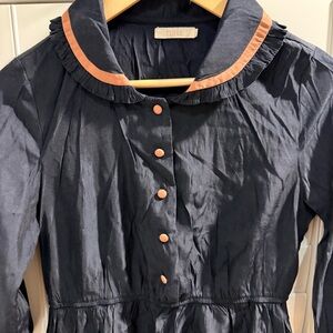 Tulle Dark Blue Blazer with Peach Highlights - Size Small